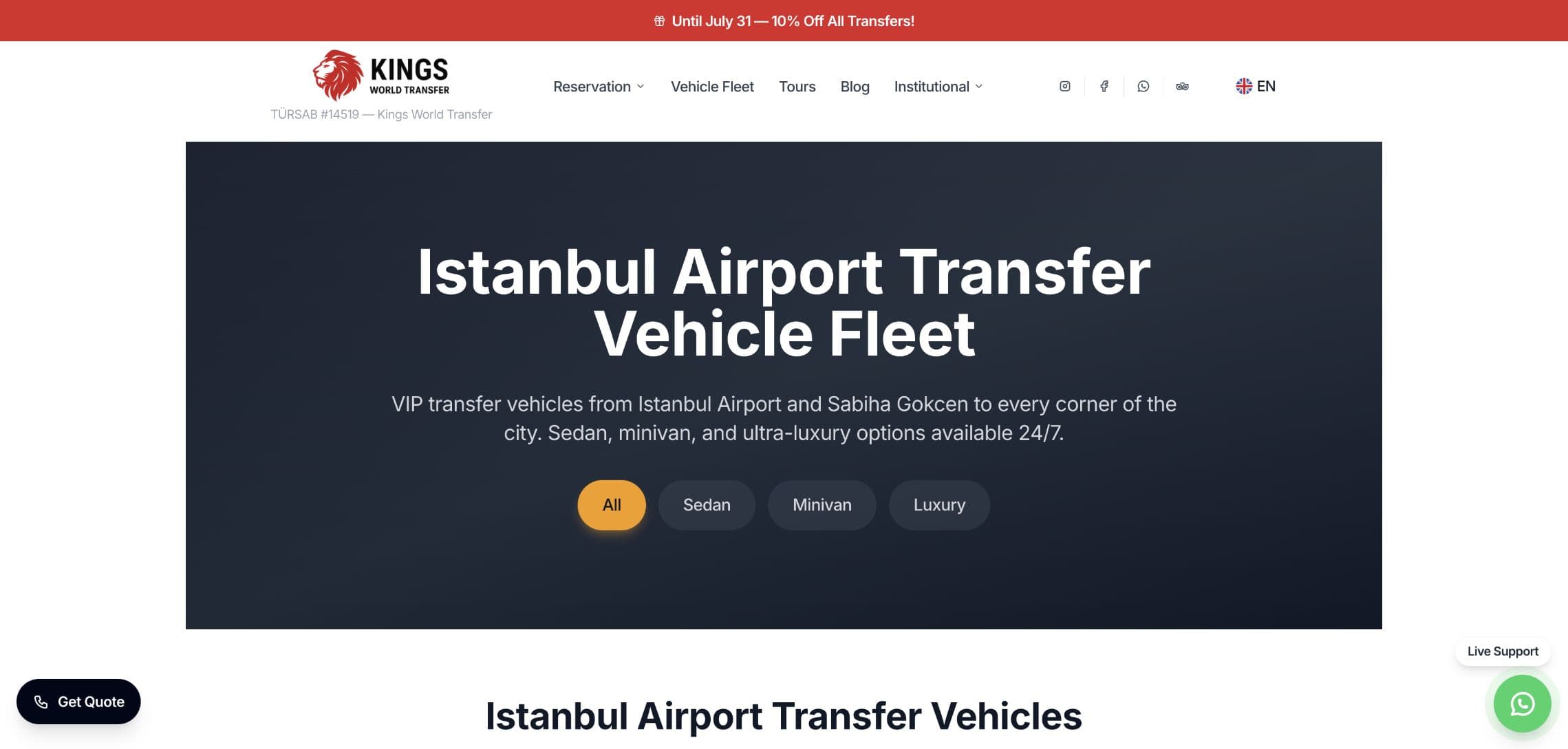 Kings World Transfer fleet discovery interface