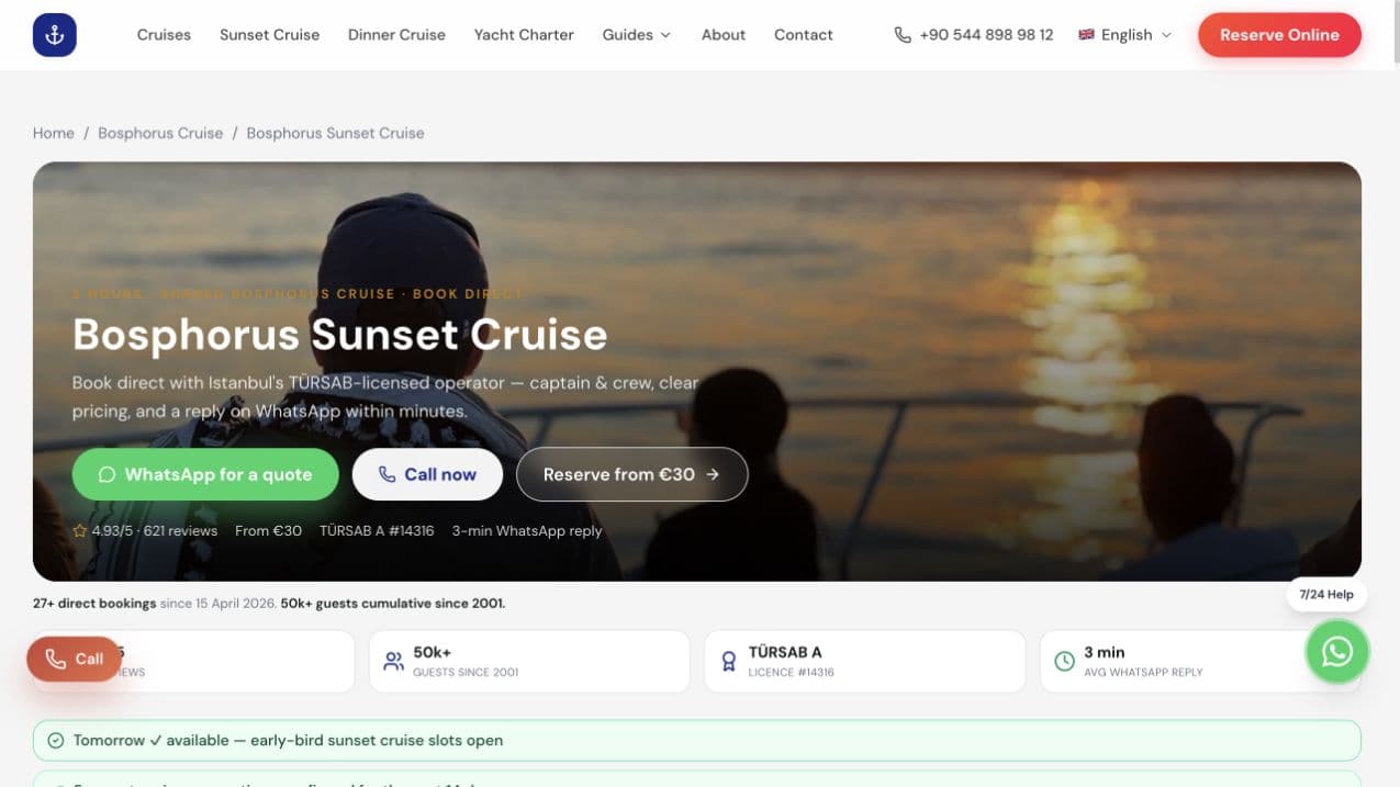 MerrySails Bosphorus Sunset Cruise product page