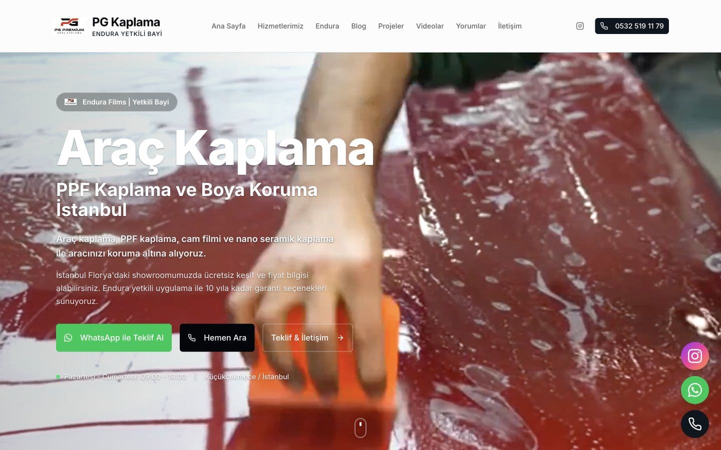 PG Araç Kaplama public website showing its automotive protection service
