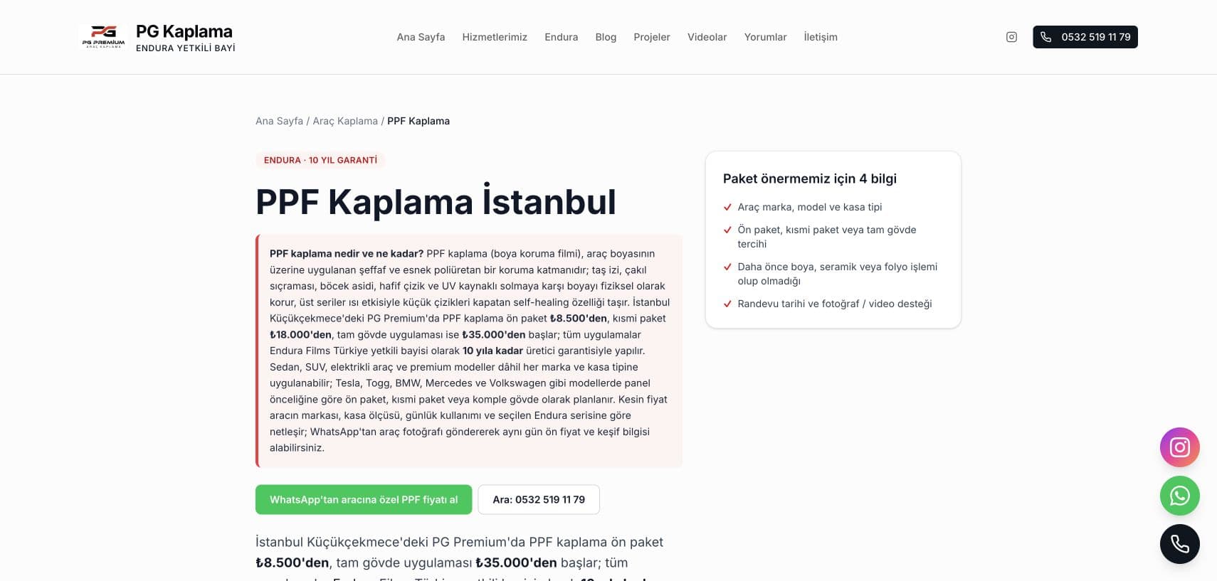 PG Araç Kaplama PPF service page
